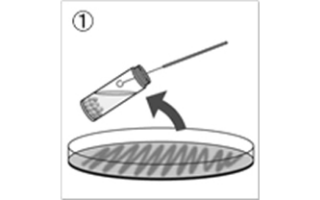 18～24時間純培養した幼若菌をとり、バイアル中の液体培地に濃度がマックファーランド＃3～4に相当するように浮遊させます。